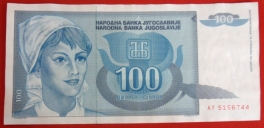 Jugoslávie - 100  Dinara 1992