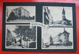 Dobruška - Velké náměstí, kostel, škola