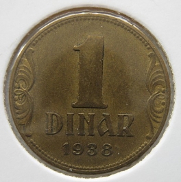 Jugoslávie - 1 dinar 1938