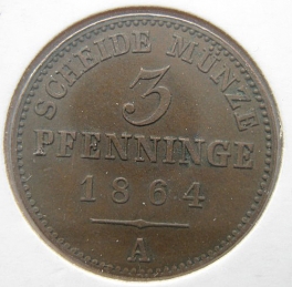 Německo-Prusko - 3 pfenning 1864 A