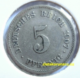 Německo - 5 Reich Pfennig 1907 E