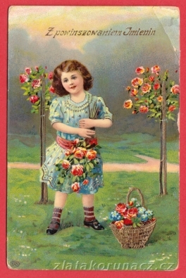 Dívka s růžemi a košíkem
