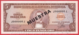 Dominikánská republika - 5 Pesos Oro 1964-74-MUSTR-Anulát!!!!!