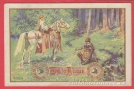 Klečící muž před dívkou na koni