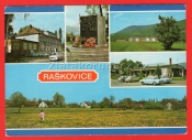 Raškovice - Hotel Travný v Morávce, památník odboje, pohled na obec, prodejna jednoty
